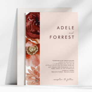 Marsala Autumn Floral   Blush Wedding Invitation