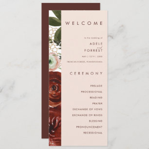 Marsala Autumn Floral   Blush Wedding Program Programme