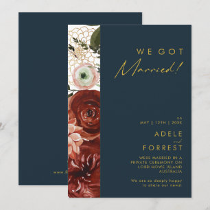 Marsala Autumn Floral Navy Elopement Announcement