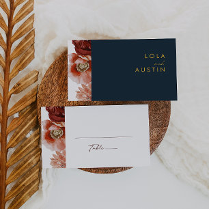 Marsala Autumn Floral Navy Flat Wedding Place Card