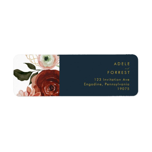 Marsala Autumn Floral | Navy Return Address Label (Front)