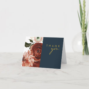 Marsala Autumn Floral   Navy Thank You Card