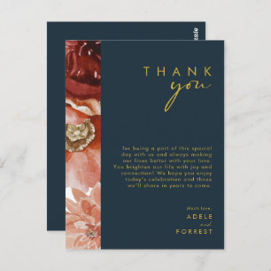 Marsala Autumn Floral Navy Thank You Card