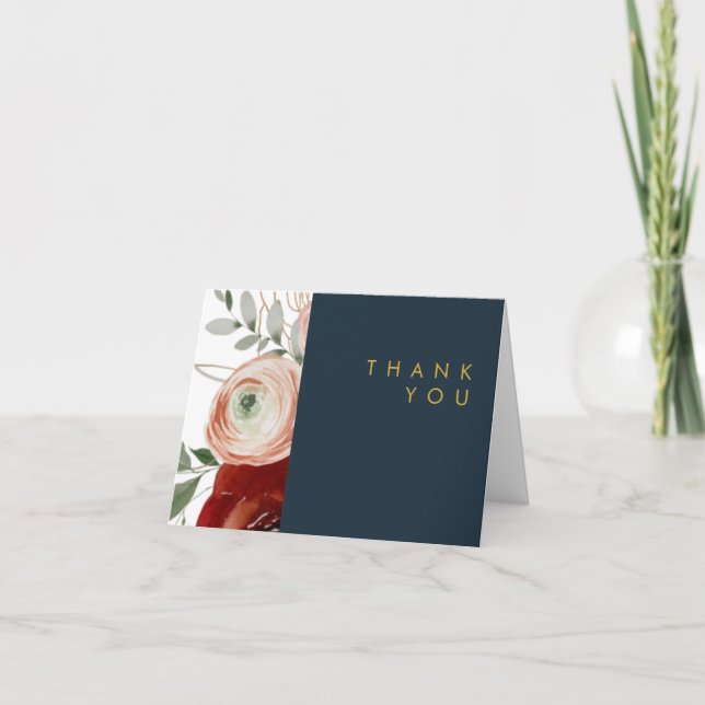 Marsala Autumn Floral | Navy Thank You Card (Front)