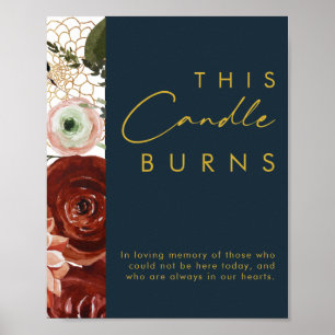 Marsala Autumn Floral   Navy This Candle Burns Poster