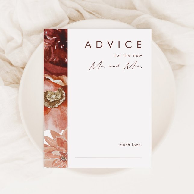 Marsala Autumn Floral | Navy Wedding Advice Card (Creator Uploaded)