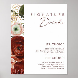 Marsala Autumn Floral   Signature Drinks Sign