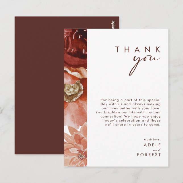 Marsala Autumn Floral | Thank You Reception Card (Front/Back)
