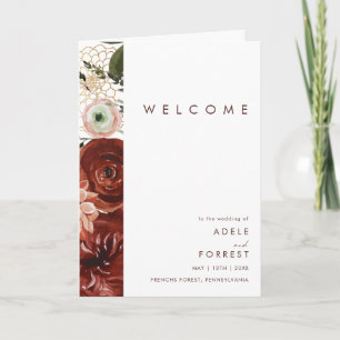 Marsala Autumn Floral   White Folded Wedding Programme