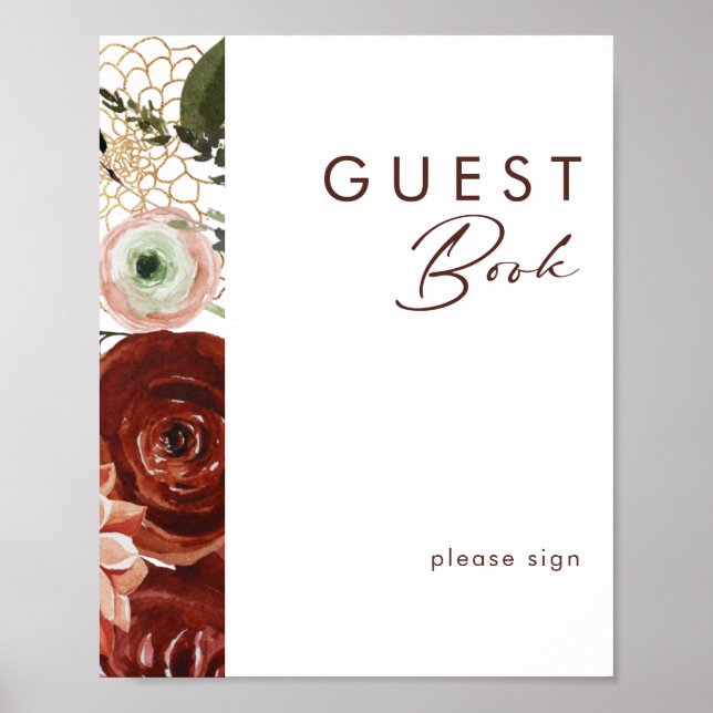 Marsala Autumn Floral | White Guest Book Sign (Front)