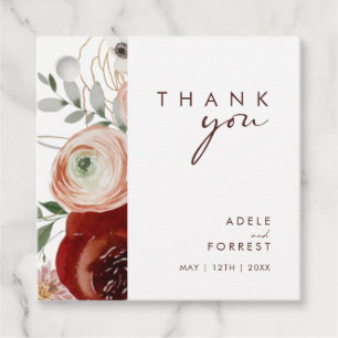 Marsala Autumn Floral   White Thank You  Favour Tags
