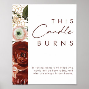 Marsala Autumn Floral   White This Candle Burns Poster