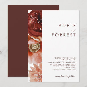 Marsala Autumn Floral   White Wedding Invitation