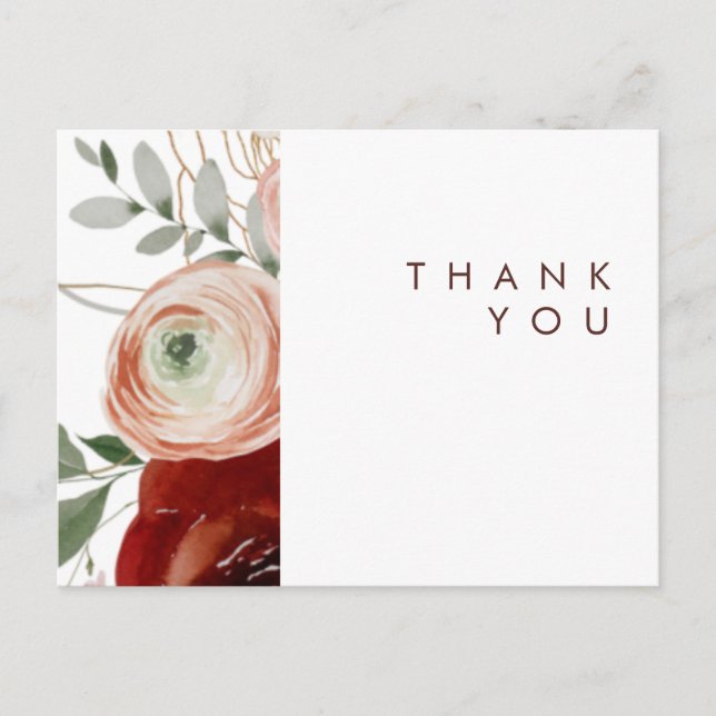 Marsala Autumn Floral | White Wedding Thank You Postcard (Front)