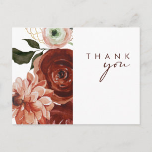Marsala Autumn Floral White Wedding Thank You Postcard
