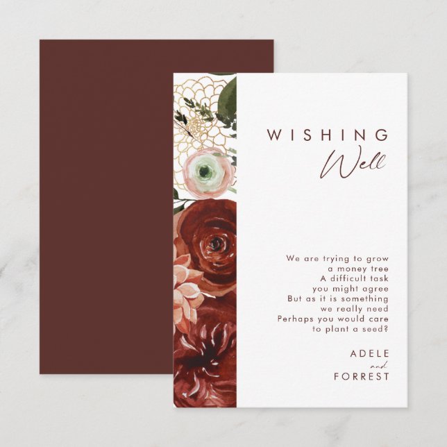 Marsala Autumn Floral | White Wedding Wishing Well Enclosure Card (Front/Back)