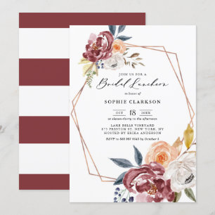 Marsala Autumn Flowers Geometric Bridal Luncheon Invitation
