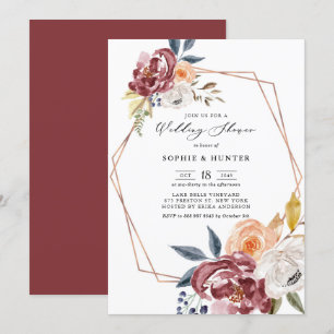 Marsala Autumn Flowers Geometric Wedding Shower Invitation