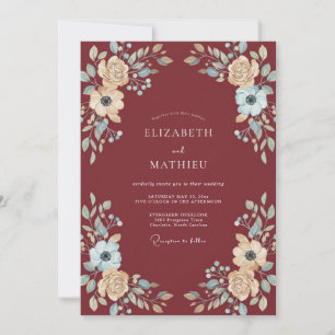 Marsala Azure Peony Wedding Invitation