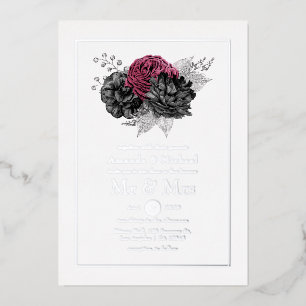 Marsala, Black and Silver Floral Wedding Foil Invi