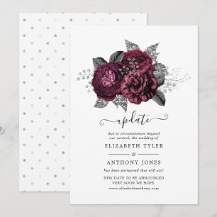 Marsala, Black and Silver Floral Wedding Update Invitation