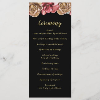 Marsala Black Floral Wedding programs Programme