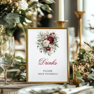 Marsala Blush Burgundy Drinks Bridal Shower Sign