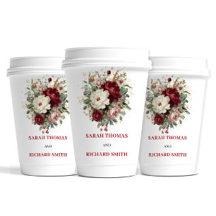 Marsala Blush Burgundy Floral Wedding Cups
