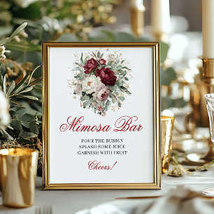 Marsala Blush Burgundy Mimosa Bar Floral Sign
