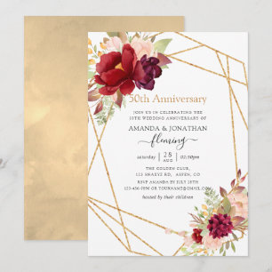 Marsala & Blush Geometric 50th Wedding Anniversary Invitation