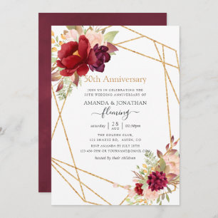 Marsala & Blush Geometric 50th Wedding Anniversary Invitation