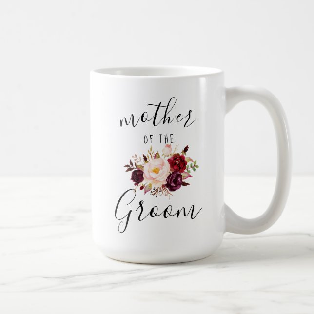 Marsala Blush Pink Floral Mother of the Groom 15oz Coffee Mug (Right)