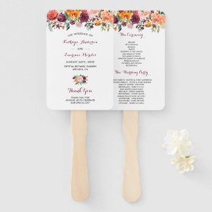 Marsala Blush Pink Floral Wedding Program Hand Fan