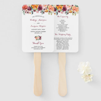 Marsala Blush Pink Floral Wedding Program Hand Fan