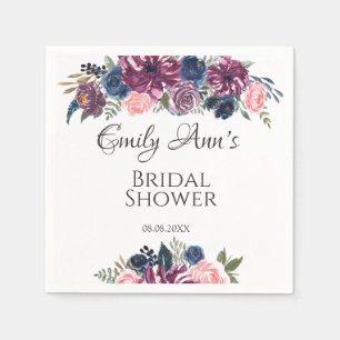 Marsala Blush Pink Navy Peonies Bridal Shower Napkin
