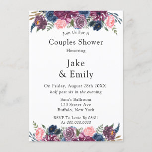 Marsala Blush Pink Navy Peony Couples Shower Invitation