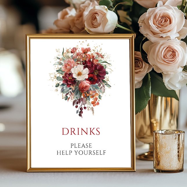 Marsala Boho Floral Drinks Eucalyptus Tabletop Poster (Marsala Boho Floral Drinks Eucalyptus Tabletop

)
