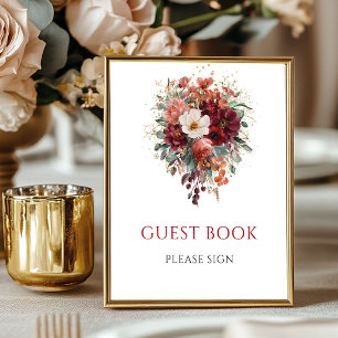 Marsala Boho Floral Guest Book Eucalyptus Sign