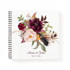 Marsala Boho Watercolor Floral Wedding Guest Book
