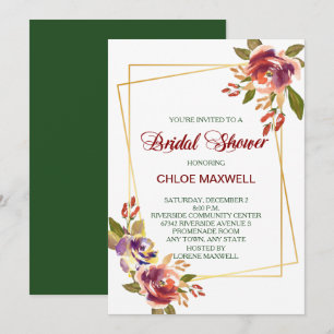 Marsala Bronze Roses Bridal Shower Invitation