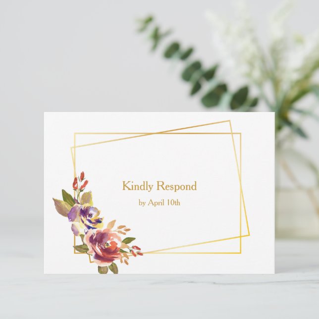 Marsala Bronze Roses Floral Wedding RSVP Card (Standing Front)