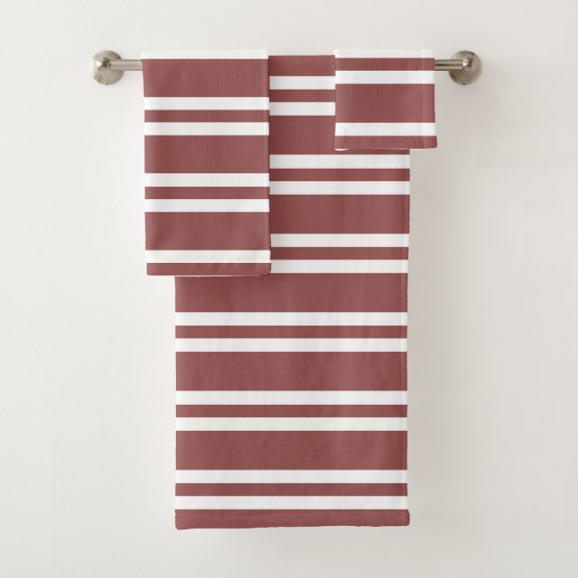 Marsala Brown and White Stripes Bath Towel Set (Insitu)