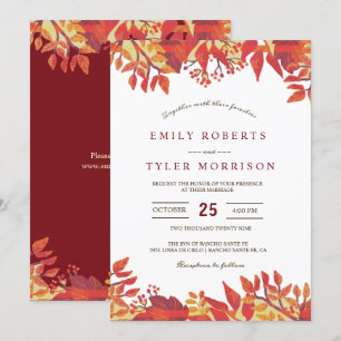 Marsala Brown Burgundy Floral Fall Wedding Invitation