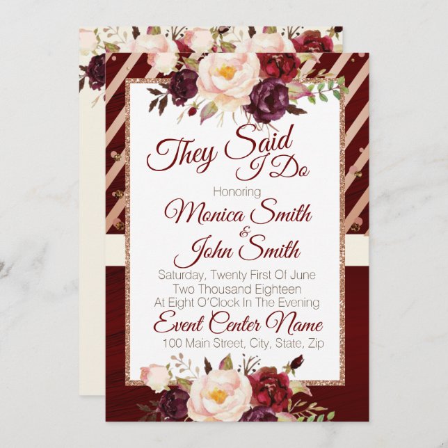 Marsala Burgandy Floral Wedding Announcement (Front/Back)