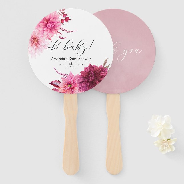 Marsala - Burgundy and Blush Autumn Baby Shower Hand Fan (Front and Back)