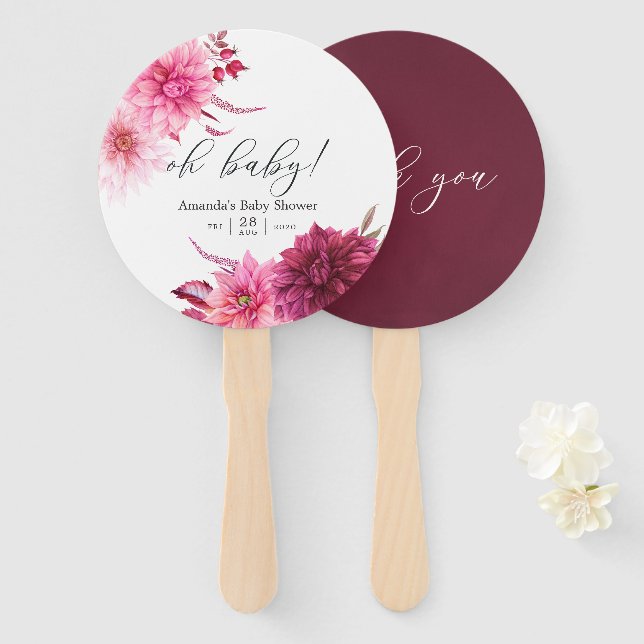 Marsala - Burgundy and Blush Autumn Baby Shower Hand Fan (Front and Back)