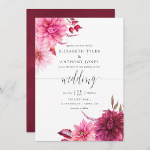 Marsala - Burgundy and Blush Autumn Fall Wedding Invitation