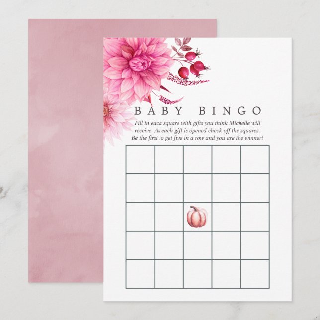 Marsala - Burgundy & Blush Autumn Fall Baby Bingo Invitation (Front/Back)