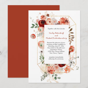 Marsala Burgundy Blush Fall Floral Wedding Invitation