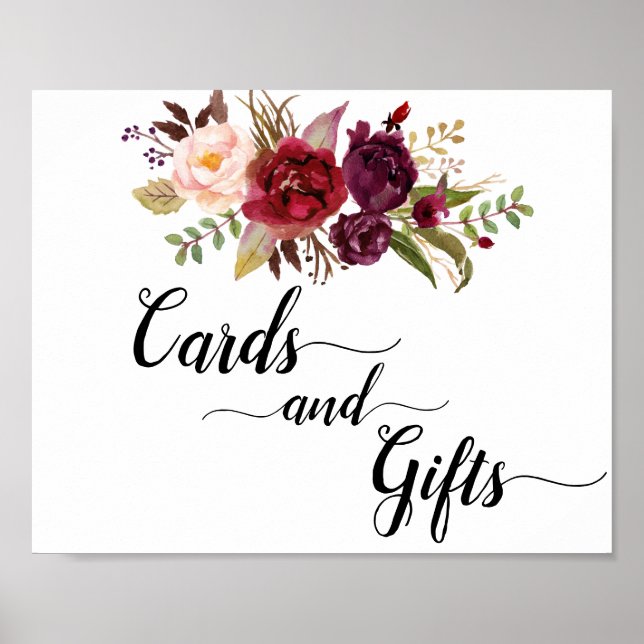 Marsala Burgundy Boho Roses Cards & Gifts Sign (Front)